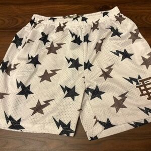 Eric Emanuel White Mesh Shorts with Black and Brown Star Print